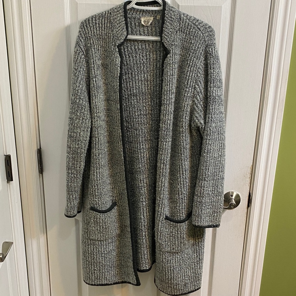 Gray Open-Front Ribbed Long Cardigan Sweater